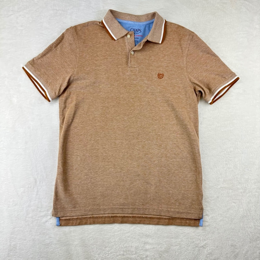 Chaps Polo Shirt Mens Small Natural Stretch S Tan Tipped Classic Cotton Top